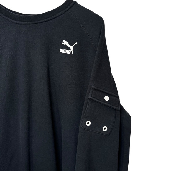 Puma Black Pocket Arm Pullover Crew Neck Sweatshirt Mens Large Unisex Logo - Picture 2 of 8